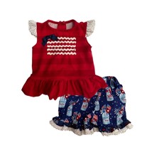 Ricrac &amp; Ruffles 4th Of July 2 Piece Red White Blue Outfit Size 12 Months - £11.59 GBP