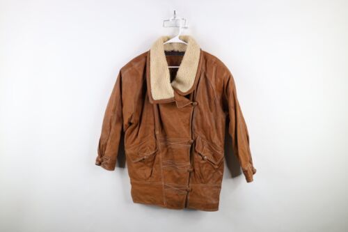 Vintage 90s Streetwear Womens Small Distressed Shearling Collar Leather ... - $108.85