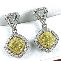 Drop Dangle Earrings 1.62 TCW Cushion Trillion Yellow Diamond 14k White Gold - £3,913.88 GBP