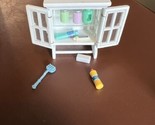 vtg wood Dollhouse Mini Wall white window Cabinet w Towel Bar &amp; Accessor... - $14.80