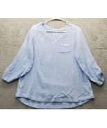 Soft Surroundings Blouse Top Womens Small Blue Linen Roll &amp; Tab Sleeves ... - $33.56 CAD