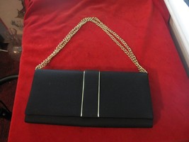 Vintage Small Black Fabric Gold Trimmed Chic Clutch Handbag - £8.49 GBP