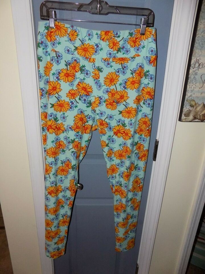 Lularoe Blue W/Flower Print Leggings Print Size TC Women&#39;s EUC - $24.84