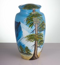 Large/Adult 200 Cubic Inch Hand Painted Mountains &amp; Trees Funeral Cremation Urn - £172.49 GBP