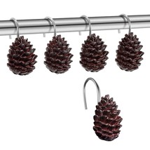 12-Pack Resin Pinecone Decorative Shower Curtain Hooks Steel Sliding Bathroom Cu - $16.99