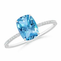 Authenticity Guarantee 
Cushion Swiss Blue Topaz Ring With Diamond Accents in... - £476.31 GBP