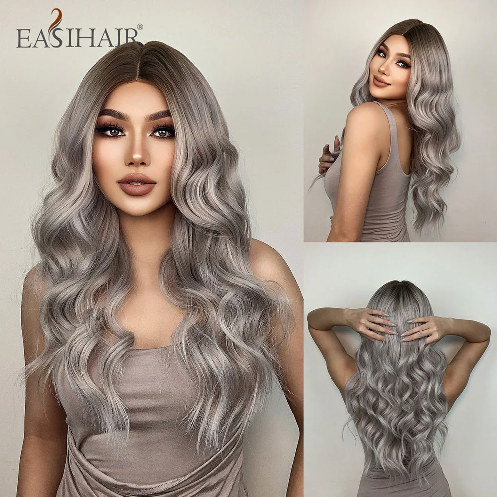 EASIHAIR Long Blonde Ombre Synthetic Wigs for Women Wig Middle Part High Densi - £14.29 GBP+