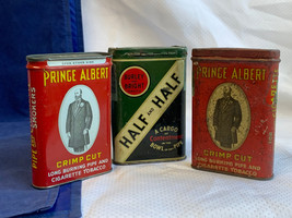 Vtg Tobacco Tin Can Lot Prince Albert Crimp Cut &amp; Burley &amp; Bright Half &amp;... - $39.55