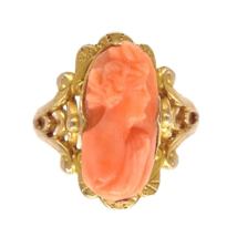 Vintage 10k Yellow Gold Genuine Natural Coral Cameo Ring Size 4.5 (#J7063) - €413,13 EUR