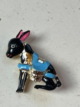 Vintage Cute Black Enamel Donkey w Light Blue &amp; Goldtone Pack Mule Figural Pin - £8.91 GBP