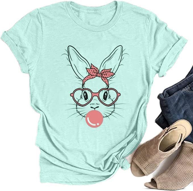 Funny Bunny Print T Shirt For Women Cute Grapic Leopard Shirts Family Bl... - $35.99