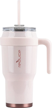 Tumbler With Handle And Straw Stainless Steel Pink Cotton Opaque Gloss 40 oz - £38.27 GBP