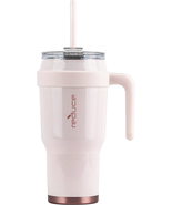 Tumbler With Handle And Straw Stainless Steel Pink Cotton Opaque Gloss 4... - £37.65 GBP