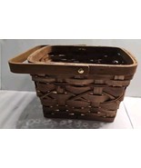 Woven Basket 7” Wide 5” Hinged Handle Drop Primitive Rustic Brown Wood 1... - £7.64 GBP