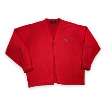 Vintage 60s Izod Lacoste Red Grandpa Cardigan Sweater Missing Buttons 45” Chest - £21.76 GBP