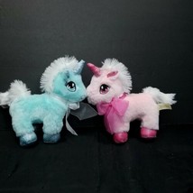Unicorn Plush Stuffed Animals Blue Pink Glitter Horn Feet Soft 8" long Set of 2 - £13.44 GBP