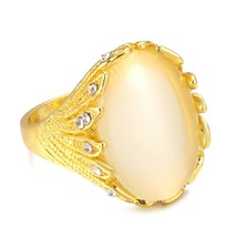 Hot Oval Opal Rings For Women Fashion Gold Color Vintage Jewelry Crystal Petals  - £6.17 GBP