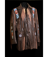 Men&#39;s American Sioux Beading Jacket Handmade Fringe with 100% Distress L... - £69.24 GBP+