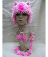 Cheshire Cat Pink Striped Furry Kitty Hat w Ears &amp; Tail Anime Alice n Wo... - $323.37 MXN