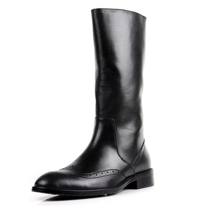 Italian Winter Mens Knee High Motorcycle Riding Boots Brogue Luxury