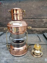 Nautical Copper Brass Lantern Handcrafted 14 Inches Lamp Decorative Oil ... - $90.25
