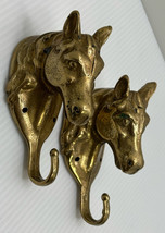 Set Of 2 Vintage Solid Brass HORSE HEAD Coat Hook Wall Hanger Barn Decor 4 Inch - £24.11 GBP