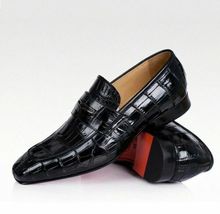 Handmade men black Crocodile Embossed Calfskin moccasin shoes, men dress shoes, - £102.84 GBP