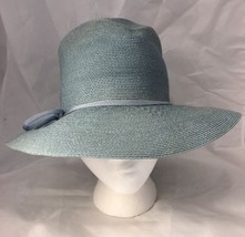 Vintage Pale Blue Wide Brim Ladies Hat Woven Union Hatters Cap &amp; Millinery - $29.95