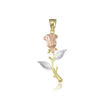 14K Yellow White Rose Gold Plated Rose Pendant - Flower Dia Cut Necklace Charm - £41.81 GBP