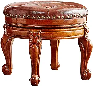 Foot Stool Small Round Leather Ottoman Mid Century Foot Rest Cushion For... - $239.99