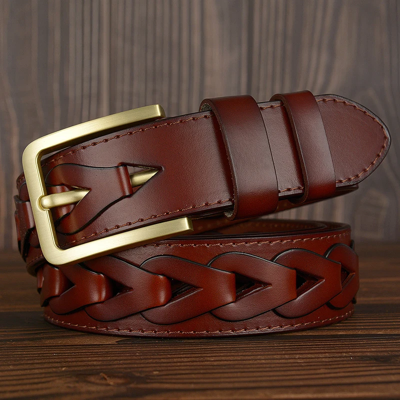 3.8CM Personality Man Belts Hot Sale Cutout Strap Male Genuine Leather C-125CM - £26.37 GBP