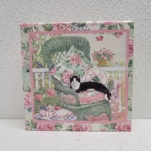 Cat On Chair Floral Garden 6 Drink Coasters In Box - Legacy Publishing Group - $17.72