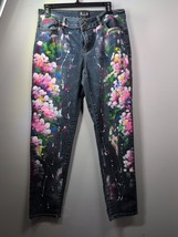 AZI New York Women&#39;s Novelty Jeans Sz 12 Blue Punk Floral Festival Psych... - $64.35