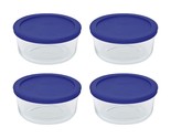 Pyrex Storage 4 Cup Round Dish, Clear with Blue Lid, Pack of 4 Containers - $49.99