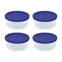 Pyrex Storage 4 Cup Round Dish, Clear with Blue Lid, Pack of 4 Containers - £39.61 GBP