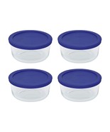 Pyrex Storage 4 Cup Round Dish, Clear with Blue Lid, Pack of 4 Containers - £39.30 GBP