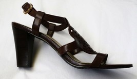 NIB Tahari Kendra Leather Dress Sandals Shoes 3 1/4&quot; Heels Brown Toast 10 M New - £43.41 GBP