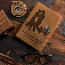 Leather Cover Handmade Deckle Edge Paper Vintage Couples Engraved Diary with Met - £39.96 GBP