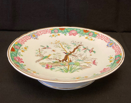 Vintage Asian pedestal footed dish with flowers and birds Japanese or Chinese - £11.96 GBP