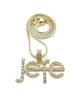 Latin Urban Jefe Script Crystals Encrusted Pendant Gold-tone Box Chain Necklace - £15.62 GBP