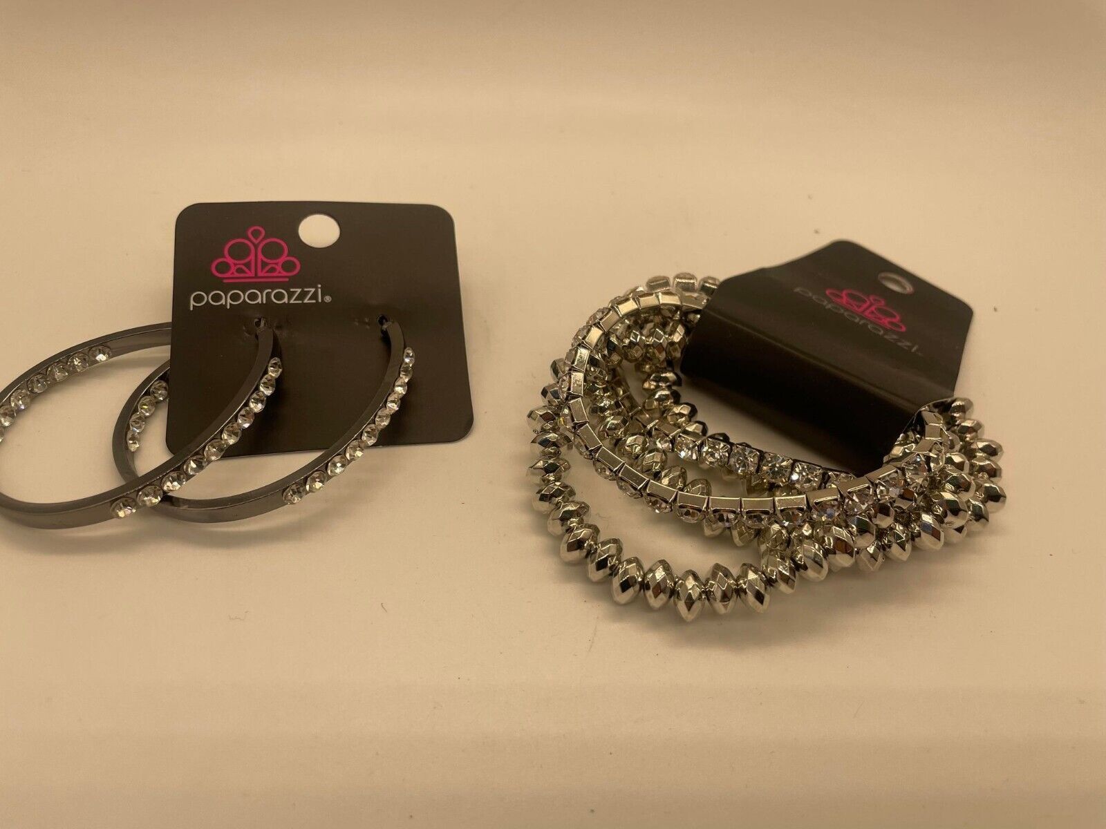 NWT Paparazzi Earrings & Bracelet Silver Tone with Rhinestones - £7.82 GBP