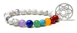Howlite &amp; 7 Chakra 8mm Beads Handmade Beads Bracelet Reiki Healing Chakra - £31.60 GBP