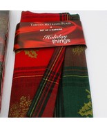 Tartan Metallic Plaid Holiday Napkins Set Of 6 Red &amp; Green Gold Accents ... - $15.35