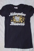 girls Milwaukee Brewers navy blue hearts glitter MLB top tee t shirt large 10-12 - £7.00 GBP