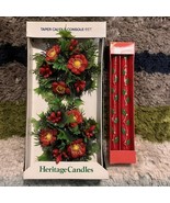 LOT: 2 Vtg Christmas Plastic Holly Candle Holders &amp; 2 Red Holly Taper Ca... - $24.51 CAD