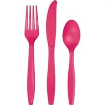 Hot Magenta Heavy Duty Plastic Cutlery Assort. 24 Pack Tableware Supplies - £11.38 GBP
