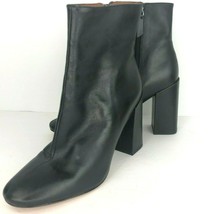 Gianni Bini Black Leather 9 M Block Heel Zip Just Above Ankle Boot Round... - $59.99