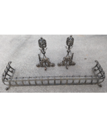 Vintage Scroll Wrought Iron Fireplace Fender and Andiron set Large 80&quot; L - £702.95 GBP