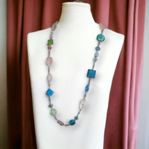 Vintage Venetian Premier Designs Multicolored Glass Beaded Chain Necklace 34&quot; - £7.85 GBP