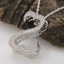 Mother&#39;s Day 1 CT Round Simulated Diamond Open Heart Pendant Necklace 925 Silver - £68.85 GBP